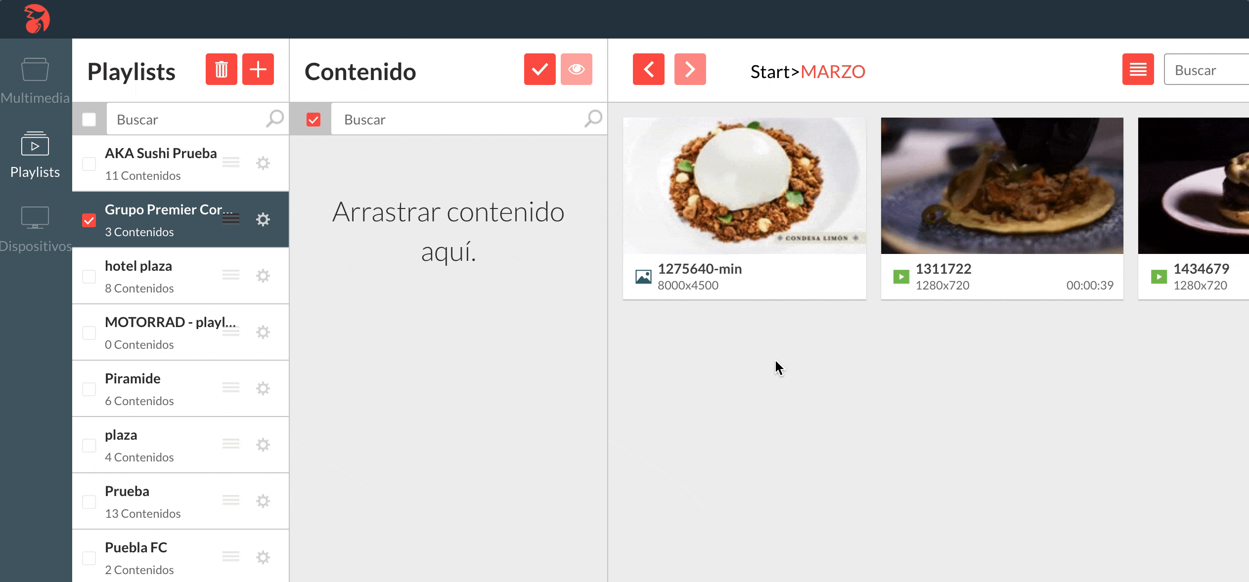 Arrastrar contenido a la lista de reproducción (animación)