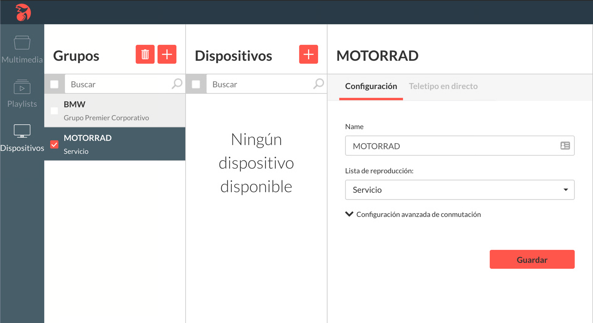 Ajustes del grupo y configuración avanzada