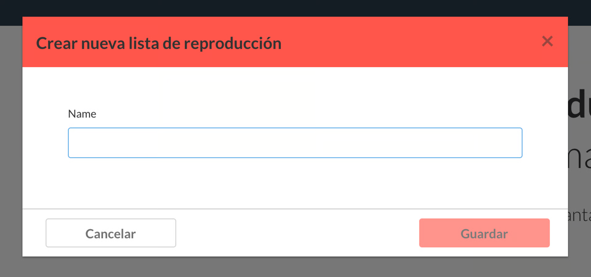 Diálogo para nombrar la lista de reproducción