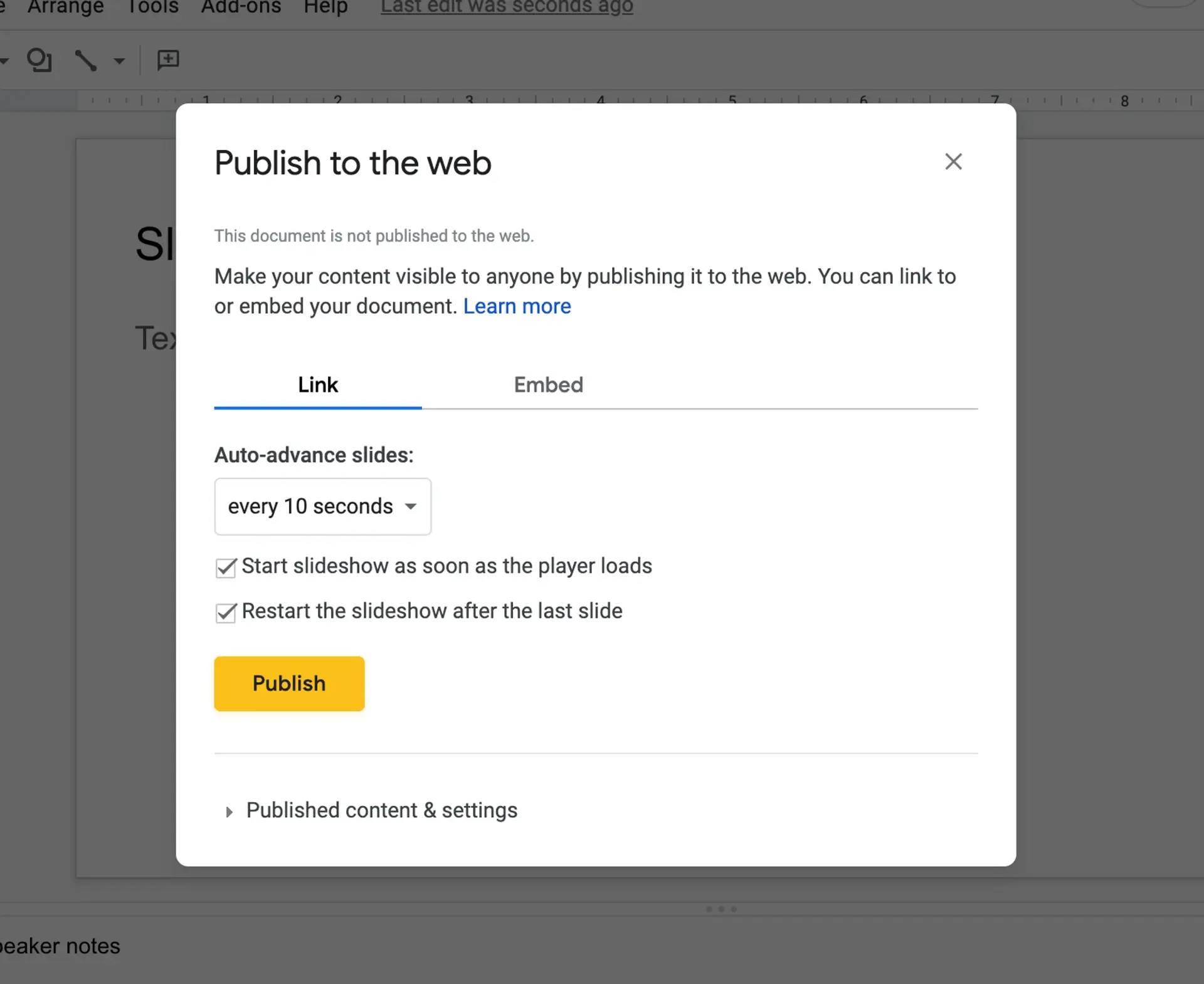 Publicar en la web en Google Slides
